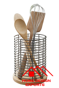 Soporte para utensilios de alambre de hierro Chapado en negro de diseño Premium de Venta caliente con Base de madera 2024 accesorios de cocina más vendidos - Product Image 3