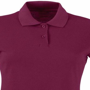 เสื้อโปโลผู้หญิงแขนสั้นสีทึบสไตล์ลำลองความยาวปกติสีเบอร์กันดี - Product Image 5