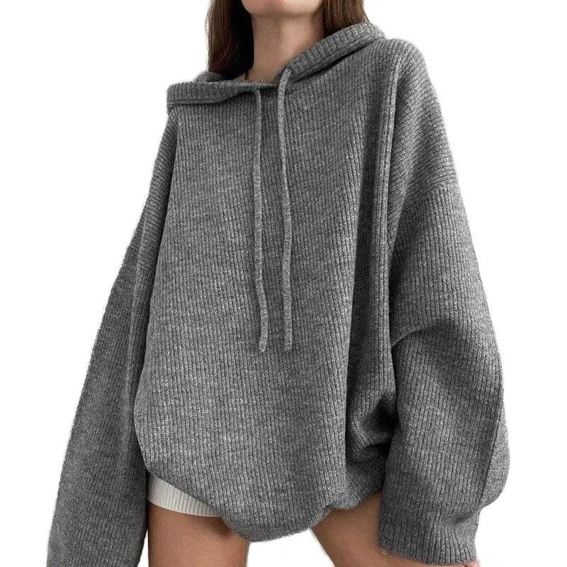 Winter Custom Hooded Sweaters for Women Long Sleeve Solid Knitted Hoodie  Tops Loose Pullover Knitwear for Ladies MS-HD-1040