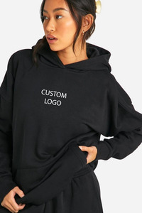 Sudaderas con Capucha para Mujer, Talla Grande, de Algodón y Felpa, con Logotipo Personalizado, Sudadera Negra, Fabricante OEM al por Mayor - Product Image 4
