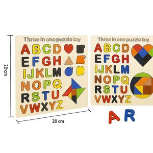 Wooden 3-in-1 Jigsaw <b>Puzzle</b> Board with Alphabet Pegged Blocks & Tangram Style Educational Toy for Kids Ages 2-4 Unisex - Product Image 3