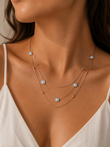 Collier superposé en pierre d'aquamarine, design turc, fabrication artisanale, bijoux en argent sterling 925, vente en gros - Product Image 2