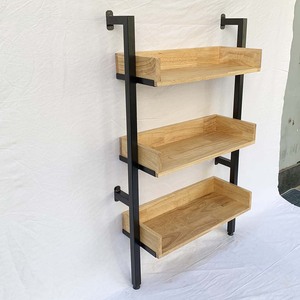 KTT68018 <b>Wall</b>-<b>Mounted</b> 3-Tier Storage <b>Shelf</b> with Iron Frame Rubberwood for Home Living Room - Product Image 6