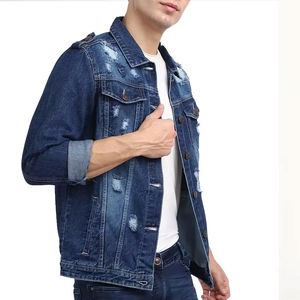 Nueva llegada al por mayor de tarifa por encargo de los hombres chaquetas de mezclilla con logotipo personalizado Casual Outdoor Wear Plus Size Men Jeans Jacket - Product Image 4