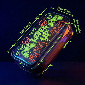 Étui à crayons en PVC noir translucide avec impression graffiti gamer personnalisée, grande capacité, étanche, pochette utilitaire pour garçons, école - Product Image 4