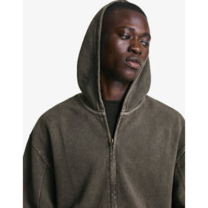 Sudaderas con capucha personalizadas de alta calidad para hombre, de bloque Color jersey de lavado con ácido, cremallera en el hombro, forro polar 500 GSM 100%, Sudadera con capucha de algodón para hombre - Product Image 4