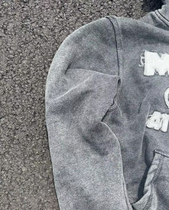 Sudadera con Capucha y Cremallera, Estilo Vintage, Lavado a la Piedra, con Parches Desgastados, Personalizada, Gruesa, de Moda Urbana, para Hombre, Ropa de Invierno - Product Image 5