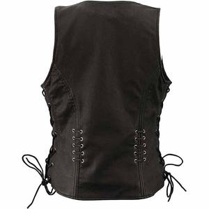 Nouveauté : Gilet sans manches en cuir véritable noir pour femme, orné de strass, style vintage, avec fermeture éclair et boutons, imperméable et coupe-vent. - Product Image 2
