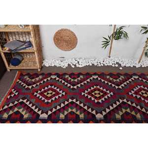 Turkish 2.9x10.6 ft Rug, <b>Runner</b> Vintage Rug, <b>Red</b> Blue Check Wool Rug - Product Image 4