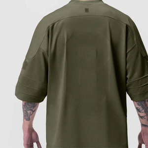 Ras du cou sérigraphié streetwear boxy fit maille jersey t-shirt personnalisé côtelé décolleté ample polyester t-shirt pour hommes - Product Image 6