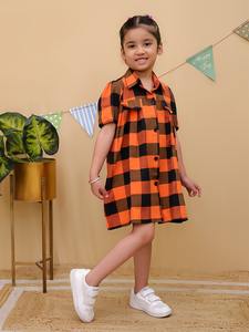 Robe en coton décontractée pour filles pour l'été, vêtements respirants et légers pour enfants avec décoration à boutons - Product Image 6