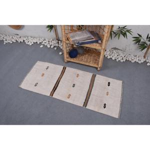Alfombra Turca Vintage, Alfombra Kilim de 1.6x4 pies, Alfombra Pequeña a Rayas Beige - Product Image 3