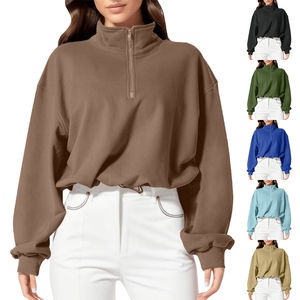 High Quality <b>Women's</b> Oversize <b>Half</b> <b>Zip</b> <b>Sweatshirt</b> with Stand Collar Pullover Contrast Color Front Logo For Spring At Cheap Price - Product Image 3