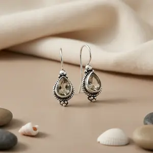 Boucles d'oreilles pendantes en argent 925 avec quartz fumé pour femmes, bijoux en pierres précieuses en cristal - Product Image 2