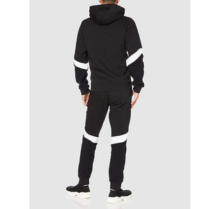 Mens Black And White Colorblock Full-Zip Tracksuit <b>Set</b> With Chevron Pattern Hoodie And <b>Matching</b> Cuffed <b>Joggers</b> Casual Streetwear - Product Image 3