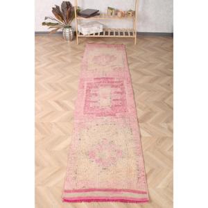 Vintage <b>Rug</b>, <b>Runner</b> 2.2x9.4 ft Turkish <b>Rug</b>, Pink Plants & trees Wool <b>Rug</b> - Product Image 1