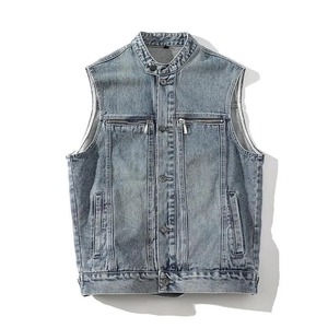 Oem Premium 2025 New High Quality Design Retro Men <b>Slim</b> Denim <b>Vest</b> Jacket Sleeveless Jean <b>Vest</b> Casual Denim <b>Vest</b> - Product Image 1