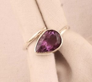 แหวนเงินสเตอร์ลิงประดับพลอยอเมทิสต์ทรงหยดน้ำทำด้วยมือปรับได้925ดีไซน์ไม่เหมือนใครของขวัญ - Product Image 4