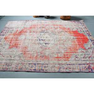 Alfombra de lana turca roja y gris Vintage 5,5X8 pies Patchwork tejido plano alfombra para sala de estar nuevo respaldo de látex - Product Image 3