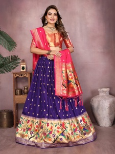 Lehenga Choli de Seda Jacquard Paithani Zari de Alta Calidad para Mujer, para Bodas y Fiestas, Disponible en Stock - Product Image 3