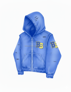 Premium heavy fleece zipper hoodie 420 GSM soft <b>brushed</b> fabric sky blue color custom embroidered patch logo design basics hoodie - Product Image 4
