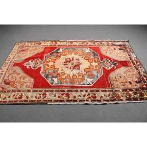 4.3x7 ft Turkish Rug, Vintage Area Rug, Red Brown Striped Rug - Product Image 2
