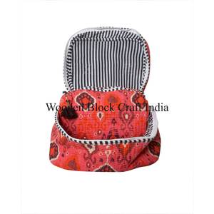 Juego de Bolsas de Aseo de Algodón Estampado a Mano, 3 Piezas, Gran Capacidad, Color Rojo, con Cierre, Lavable, Duradero, Reutilizable, para Viajes - Product Image 4