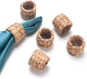 Ensemble de 6 ronds de serviette en rotin faits à la main Décor de table élégant pour mariage Noël et occasions de fête Décor de table Boho - Product Image 1