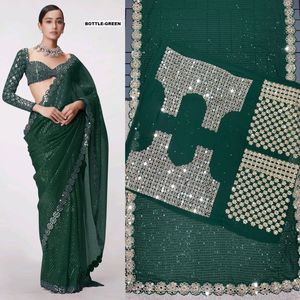 Bollywood Blockbuster Original Mirror Design Georgette Saree pour un mariage confortable et une fête au meilleur prix - Product Image 4