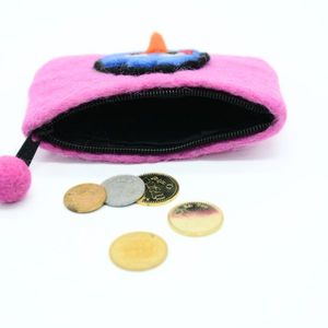 Fait à la main écologique pour sac à main en feutre rose broderie court motif de dessin animé fermeture à glissière doublure en coton antivol durable - Product Image 2