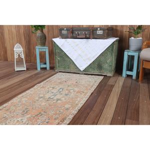 Tapis turc 2,1x9,4 pieds, motif géométrique orange avec éléments floraux - Product Image 5