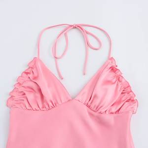 เดรสคล้องคอผ้าซาตินเปิดหลังสำหรับผู้หญิงชุดเดรสผูกคอแขนกุดผ้าคอตตอนแบบทางการระบายอากาศได้สำหรับงานแต่งงาน - Product Image 5