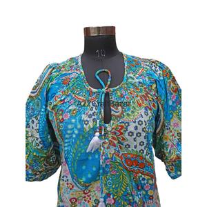 100% ชุดเดรสลำลองคอวีแขนสั้นขนาดเล็กทำด้วยมือมีกระดุมแห้งพิมพ์ลายดอกไม้ธรรมชาติสำหรับทุกวันฤดูร้อน - Product Image 3