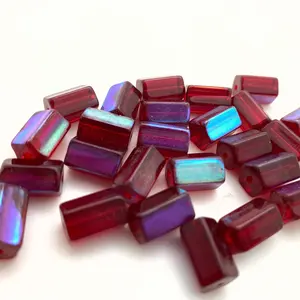 Perles de tube de verre tchèque de finition bleue rouge cerise translucide vintage AB | Lot en vrac en gros de qualité supérieure pour la fabrication de bijoux et l'artisanat - Product Image 1