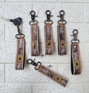 Customized New Design Key Chain Hand <b>Tooled</b> Leather Wrist Key <b>Clip</b> Durable Real Genuine Leather Keyrings Fashionable Key Fob - Product Image 6