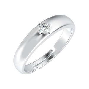Anillo Ajustable CLARA Clásico de Plata de Ley 925 con Baño de Rodio, Patrón Geométrico con Diamante, Regalo para Mujeres y Niñas - Product Image 1