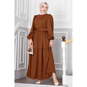Beliz Tan Belted Hijab Dress Accesorio de ropa musulmana tradicional - Product Image 1