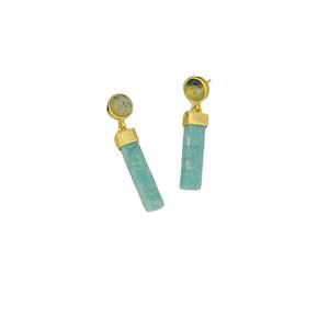 Elegantes pendientes de piedras preciosas de gota chapados en oro para mujer Pendientes de gota elegantes de moda de diseñador único - Product Image 2