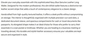 Cartera Larga de Cuero Azul Marino para Hombre con Raya Marrón, Tarjetero Delgado, Organizador de Pasaporte de Viaje, Diseño Ejecutivo Elegante - Product Image 6