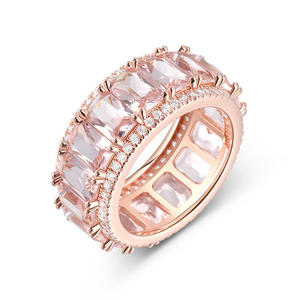 Jeulia <b>Emerald</b> Cut Synthetic Morganite Sterling <b>Silver</b> Women's Band <b>Ring</b> - Product Image 3