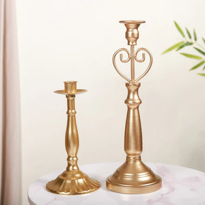 Glossy Gold Finishing Metal Candle Holder Handmade Designing T <b>Light</b> Candle Holder Set of 2 Pcs <b>Pillar</b> Candle Holder - Product Image 2
