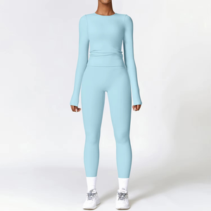 Women's Activewear Quick Dry Long Sleeve Top and <b>Leggings</b> Gym Fitness Set for Yoga & Athletics 2 Piece Yoga Gear - Product Image 2