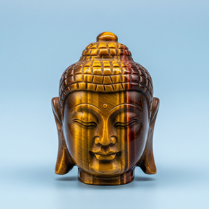 Estatuilla de estatua de cabeza de Buda tallada a mano con ojo de Tigre, regalo de negocios, piedras preciosas semipreciosas, artesanía grabada hecha en la India - Product Image 4