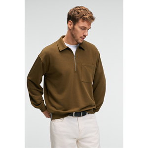 GRIMELANGE AUGUST <b>Men's</b> 100% Cotton Half Zipped Neck Pocket Ornament Labelled <b>Sweatshirt</b> - Product Image 2