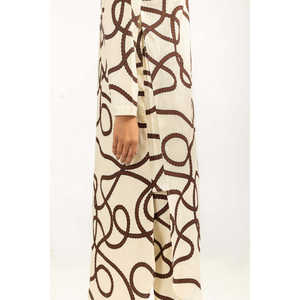 Conjunto Casual para Mujer, Color Beige, Estampado Ondulado, Top de Manga Media y Pantalón, Talla XS/XS, Tela Crepé, para Primavera/Verano - Product Image 5