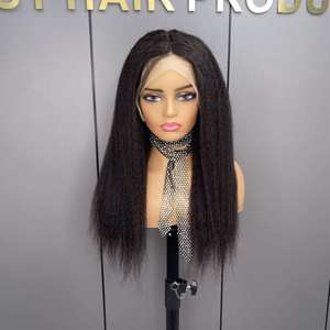 4C Crépus Bords Délié <span class=keywords><strong>Bouclés</strong></span> Bébé <span class=keywords><strong>Cheveux</strong></span> 13X6 Crépus Droite Avant <span class=keywords><strong>de</strong></span> Lacet Perruque <span class=keywords><strong>Cheveux</strong></span> Humains Transparent Yaki Droite Dentelle Frontale Perruque - Product Image 2