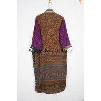 Kimono vintage en soie recyclée de sari indien, imprimé floral estival, respirant, séchage rapide, doux, robe de nuit pour femme avec fermeture à cordon