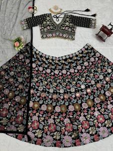 ชุดผ้าจอร์เจียเทียมสำหรับปาร์ตี้งานแต่งงานด้ายสวยงามพร้อมชุดเย็บปักลายตามลำดับ lehenga และ choli พร้อมตาข่ายเนย dupatta - Product Image 6