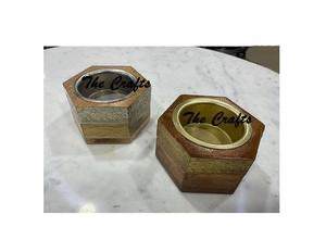 Ensemble de deux mabkhars en bois et en métal, forme hexagonale, brûleur à bakhoor pour accessoires de décoration de mariage - Product Image 1