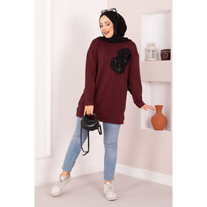 Túnica Hijab de Punto Color Borgoña Oysho con Bordado Floral, Ropa Elegante para Mujer - Product Image 1